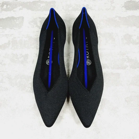 NEW Rothy's The Flat Black Knit Pointy Toe Slip On Loafers E195